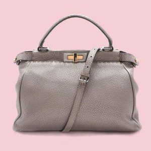 Fendi Medium Gray Leather Selleria Peekaboo Bag